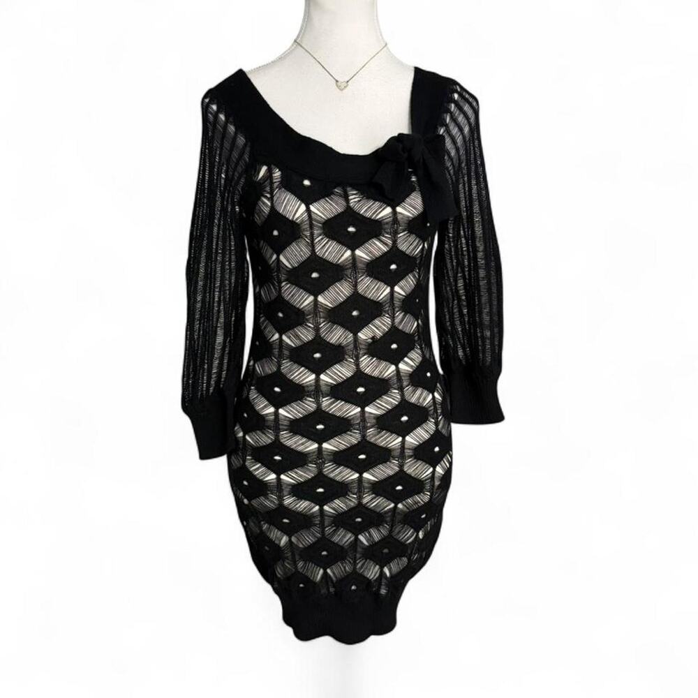 Bebe black mesh layered bodycon dress with bow detail Size: XS night in new York
